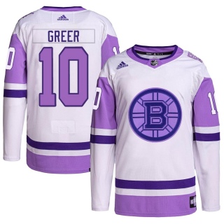 Men's A.J. Greer Boston Bruins Adidas Hockey Fights Cancer Primegreen Jersey - Authentic White/Purple