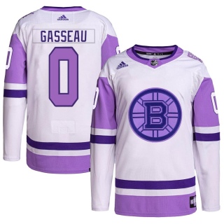 Men's Andre Gasseau Boston Bruins Adidas Hockey Fights Cancer Primegreen Jersey - Authentic White/Purple