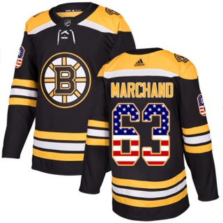 Men's Brad Marchand Boston Bruins Adidas USA Flag Fashion Jersey - Authentic Black