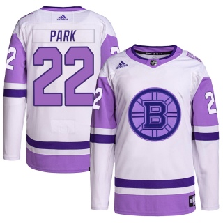 Men's Brad Park Boston Bruins Adidas Hockey Fights Cancer Primegreen Jersey - Authentic White/Purple