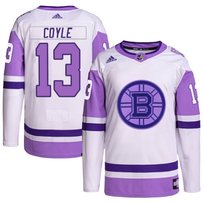 Men's Charlie Coyle Boston Bruins Adidas Hockey Fights Cancer Primegreen Jersey - Authentic White/Purple