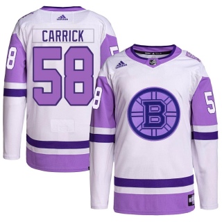 Men's Connor Carrick Boston Bruins Adidas Hockey Fights Cancer Primegreen Jersey - Authentic White/Purple