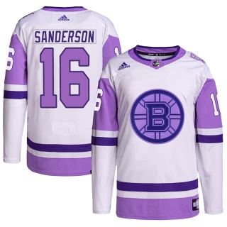 Men's Derek Sanderson Boston Bruins Adidas Hockey Fights Cancer Primegreen Jersey - Authentic White/Purple