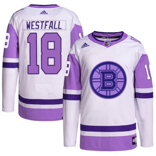 Men's Ed Westfall Boston Bruins Adidas Hockey Fights Cancer Primegreen Jersey - Authentic White/Purple