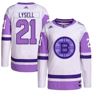 Men's Fabian Lysell Boston Bruins Adidas Hockey Fights Cancer Primegreen Jersey - Authentic White/Purple