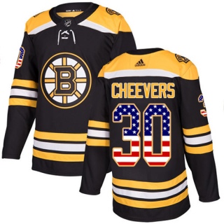 Men's Gerry Cheevers Boston Bruins Adidas USA Flag Fashion Jersey - Authentic Black