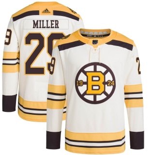 Men's Jay Miller Boston Bruins Adidas 100th Anniversary Primegreen Jersey - Authentic Cream