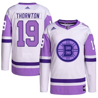 Men's Joe Thornton Boston Bruins Adidas Hockey Fights Cancer Primegreen Jersey - Authentic White/Purple
