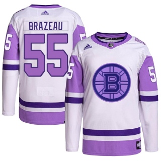 Men's Justin Brazeau Boston Bruins Adidas Hockey Fights Cancer Primegreen Jersey - Authentic White/Purple