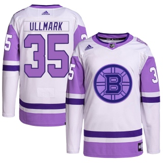 Men's Linus Ullmark Boston Bruins Adidas Hockey Fights Cancer Primegreen Jersey - Authentic White/Purple