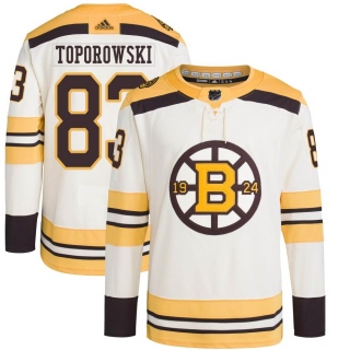 Men's Luke Toporowski Boston Bruins Adidas 100th Anniversary Primegreen Jersey - Authentic Cream