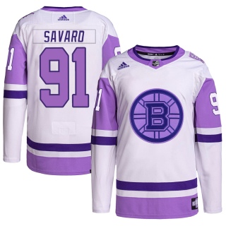 Men's Marc Savard Boston Bruins Adidas Hockey Fights Cancer Primegreen Jersey - Authentic White/Purple