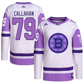 Men's Michael Callahan Boston Bruins Adidas Hockey Fights Cancer Primegreen Jersey - Authentic White/Purple