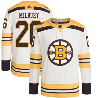 Men's Mike Milbury Boston Bruins Adidas 100th Anniversary Primegreen Jersey - Authentic Cream