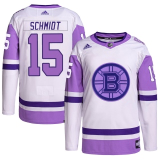 Men's Milt Schmidt Boston Bruins Adidas Hockey Fights Cancer Primegreen Jersey - Authentic White/Purple