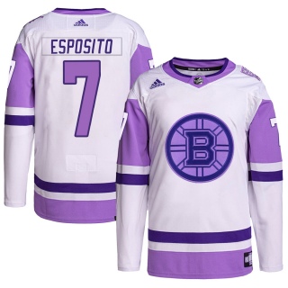 Men's Phil Esposito Boston Bruins Adidas Hockey Fights Cancer Primegreen Jersey - Authentic White/Purple