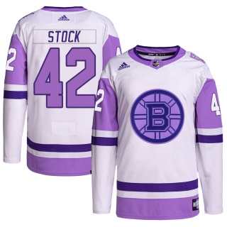 Men's Pj Stock Boston Bruins Adidas Hockey Fights Cancer Primegreen Jersey - Authentic White/Purple