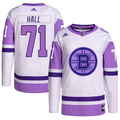 Men's Taylor Hall Boston Bruins Adidas Hockey Fights Cancer Primegreen Jersey - Authentic White/Purple