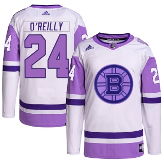Men's Terry O'Reilly Boston Bruins Adidas Hockey Fights Cancer Primegreen Jersey - Authentic White/Purple