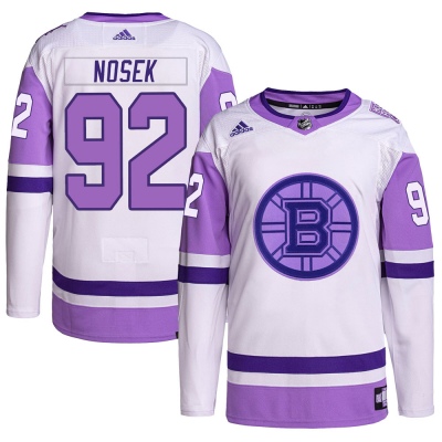 Men's Tomas Nosek Boston Bruins Adidas Hockey Fights Cancer Primegreen Jersey - Authentic White/Purple