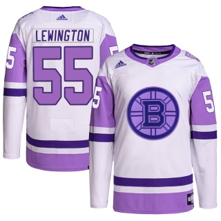 Men's Tyler Lewington Boston Bruins Adidas Hockey Fights Cancer Primegreen Jersey - Authentic White/Purple