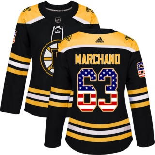 Women's Brad Marchand Boston Bruins Adidas USA Flag Fashion Jersey - Authentic Black