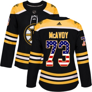 Women's Charlie McAvoy Boston Bruins Adidas USA Flag Fashion Jersey - Authentic Black