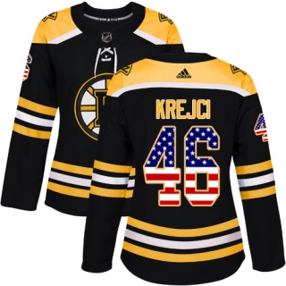 Women's David Krejci Boston Bruins Adidas USA Flag Fashion Jersey - Authentic Black