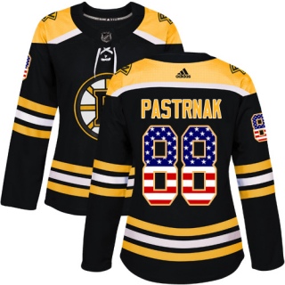 Women's David Pastrnak Boston Bruins Adidas USA Flag Fashion Jersey - Authentic Black