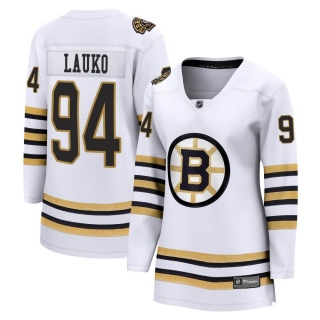 Women's Jakub Lauko Boston Bruins Fanatics Branded Breakaway 100th Anniversary Jersey - Premier White
