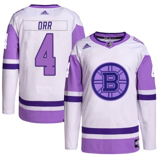 Youth Bobby Orr Boston Bruins Adidas Hockey Fights Cancer Primegreen Jersey - Authentic White/Purple