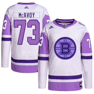 Youth Charlie McAvoy Boston Bruins Adidas Hockey Fights Cancer Primegreen Jersey - Authentic White/Purple