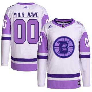 Youth Custom Boston Bruins Adidas Custom Hockey Fights Cancer Primegreen Jersey - Authentic White/Purple