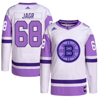Youth Jaromir Jagr Boston Bruins Adidas Hockey Fights Cancer Primegreen Jersey - Authentic White/Purple