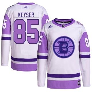 Youth Kyle Keyser Boston Bruins Adidas Hockey Fights Cancer Primegreen Jersey - Authentic White/Purple