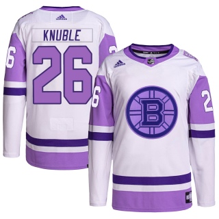 Youth Mike Knuble Boston Bruins Adidas Hockey Fights Cancer Primegreen Jersey - Authentic White/Purple