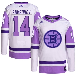 Youth Sergei Samsonov Boston Bruins Adidas Hockey Fights Cancer Primegreen Jersey - Authentic White/Purple