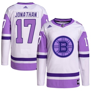 Youth Stan Jonathan Boston Bruins Adidas Hockey Fights Cancer Primegreen Jersey - Authentic White/Purple
